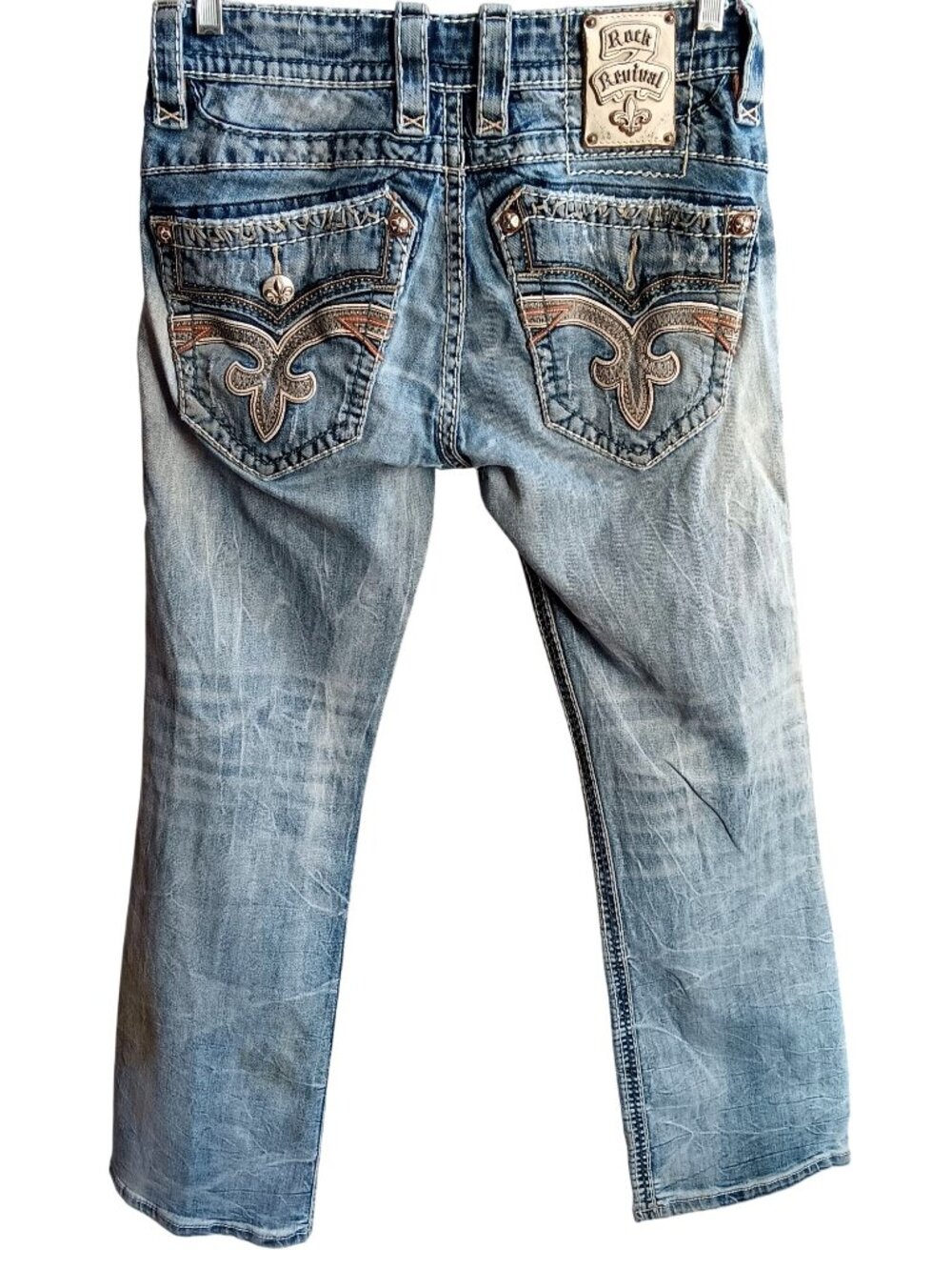 Rock Revival Denim Jeans sz 30 Distressed Feeney Boot Bootcut Trashed